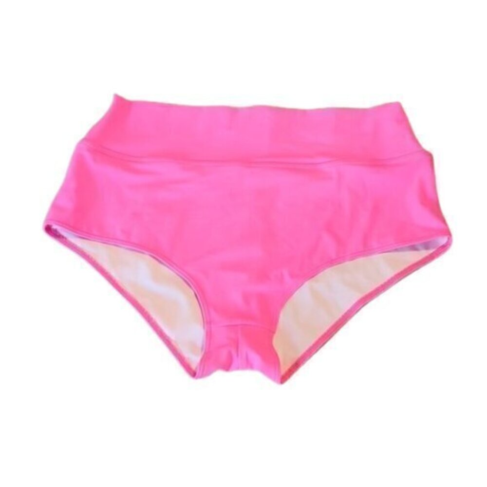 [Pink] Hot Pink Hi Rise Bikini Bottoms - Size L